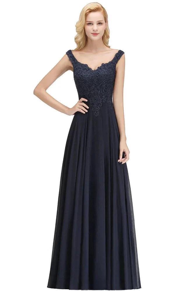 Stylish Straps Aline Beading Evening Maxi Dress Sleeveless V-Neck Wedding Guest Dress by misshow.com