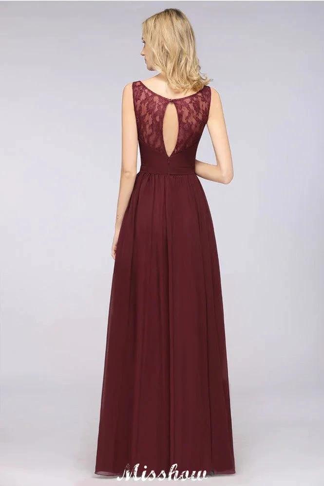 Stylish V-Neck aline Evening Maxi Gown Chiffon Sleeveless Bridesmaid Dress Burgundy by misshow.com