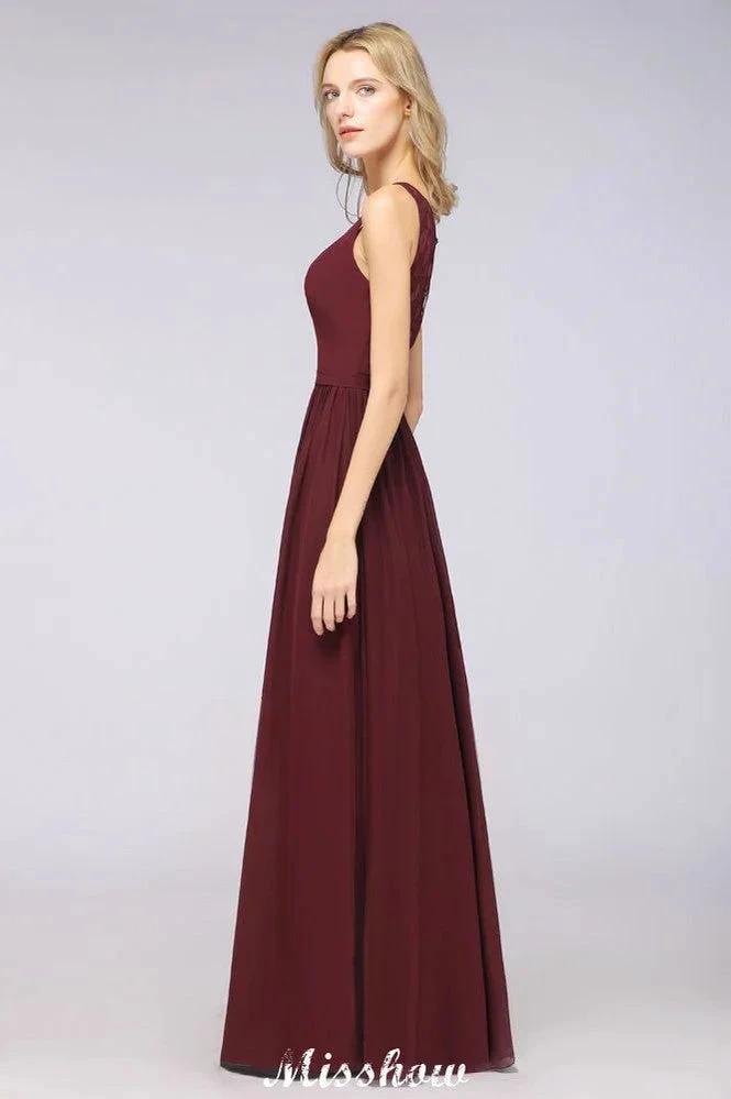 Stylish V-Neck aline Evening Maxi Gown Chiffon Sleeveless Bridesmaid Dress Burgundy by misshow.com