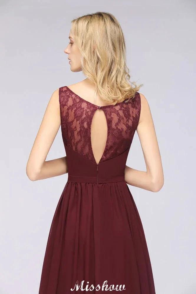 Stylish V-Neck aline Evening Maxi Gown Chiffon Sleeveless Bridesmaid Dress Burgundy by misshow.com