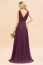 Stylish V-Neck Hi-Lo Party Dress A-line Beads Chiffon Bridesmaid Dress by misshow.com