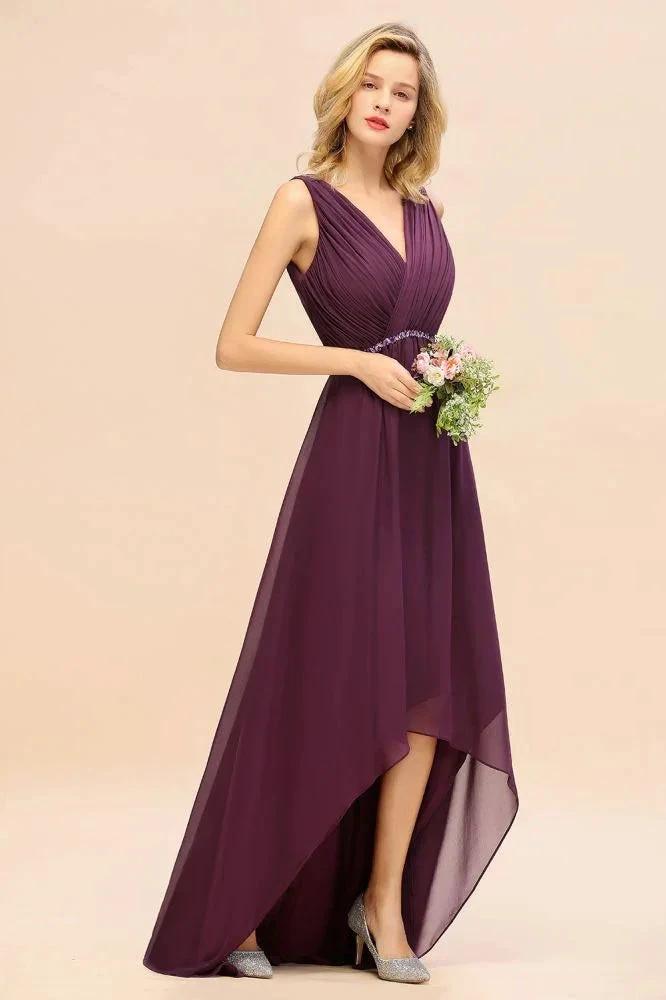 Stylish V-Neck Hi-Lo Party Dress A-line Beads Chiffon Bridesmaid Dress by misshow.com