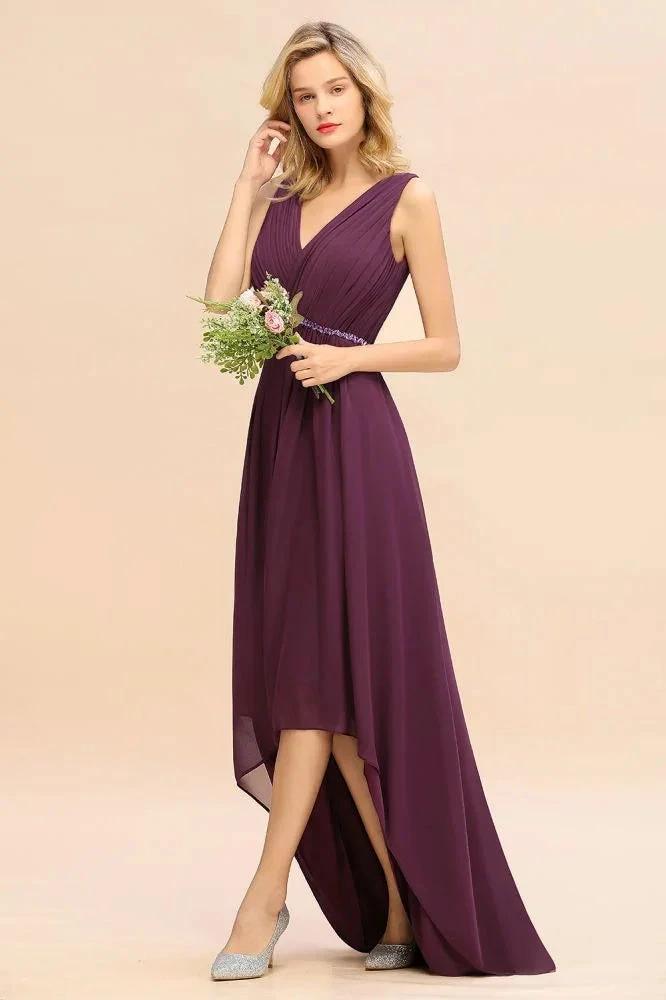 Stylish V-Neck Hi-Lo Party Dress A-line Beads Chiffon Bridesmaid Dress by misshow.com