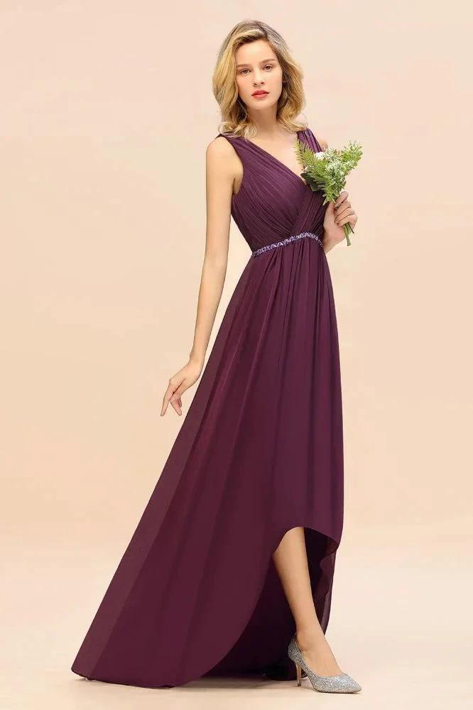 Stylish V-Neck Hi-Lo Party Dress A-line Beads Chiffon Bridesmaid Dress by misshow.com