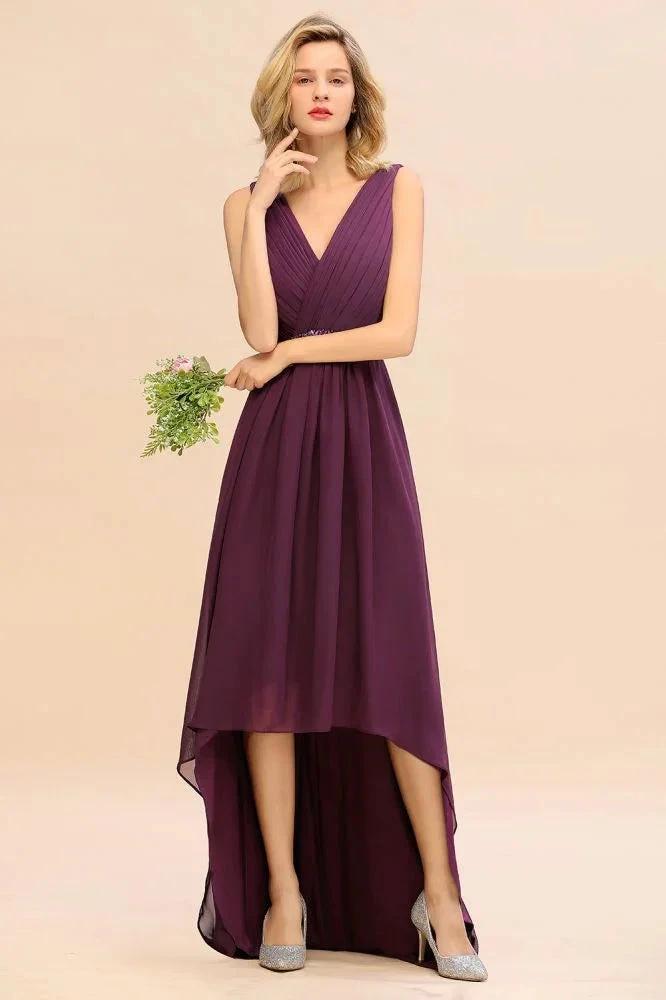 Stylish V-Neck Hi-Lo Party Dress A-line Beads Chiffon Bridesmaid Dress by misshow.com