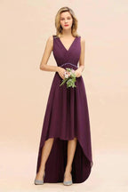 Stylish V-Neck Hi-Lo Party Dress A-line Beads Chiffon Bridesmaid Dress by misshow.com