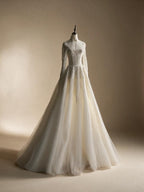 Luxury Sequin Pearl Long Sleeve Ball Gown Wedding Dress SW518 - Off White