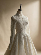 Luxury Sequin Pearl Long Sleeve Ball Gown Wedding Dress SW518