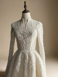 Luxury Sequin Pearl Long Sleeve Ball Gown Wedding Dress SW518