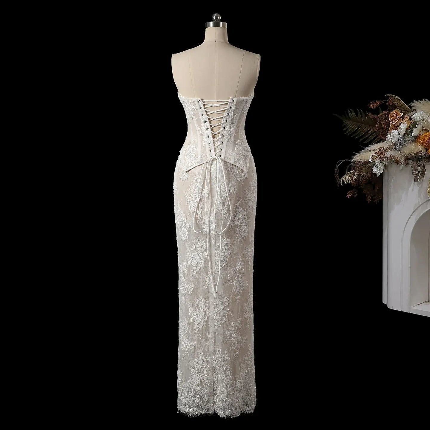 White Strapless Corset Lace Up Back Sheath Wedding Dress SW744