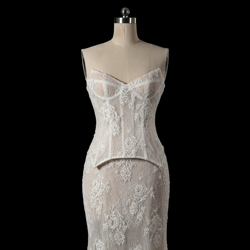 White Strapless Corset Lace Up Back Sheath Wedding Dress SW744