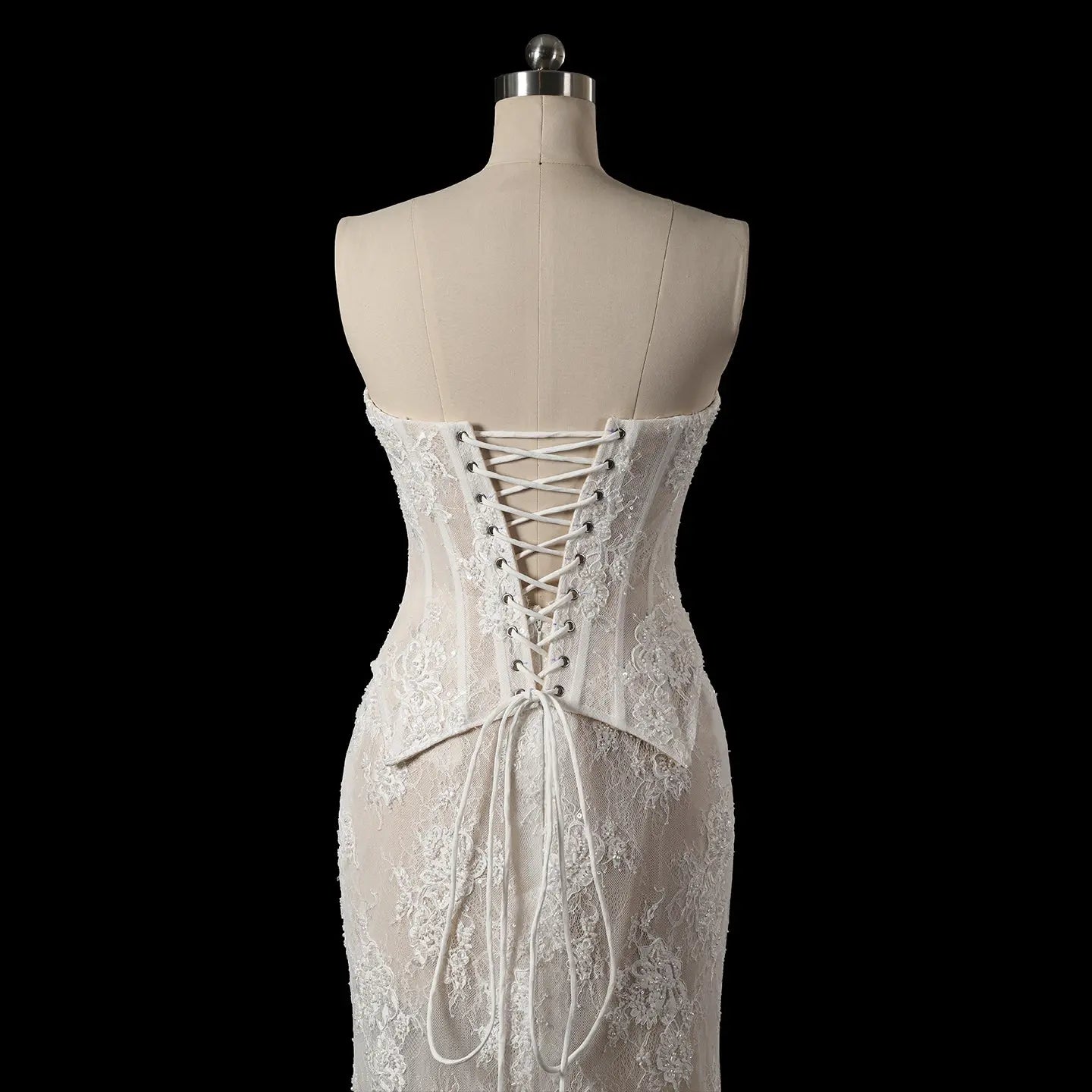 White Strapless Corset Lace Up Back Sheath Wedding Dress SW744