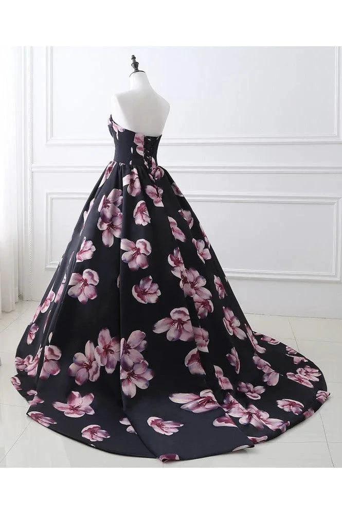 Sweetheart A Line Long Print Flower Evening Dresses by misshow.com