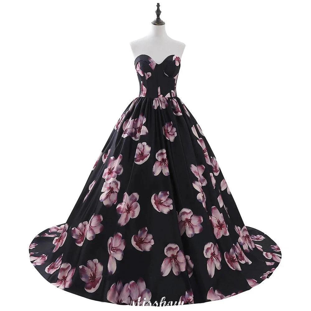 Sweetheart A Line Long Print Flower Evening Dresses by misshow.com