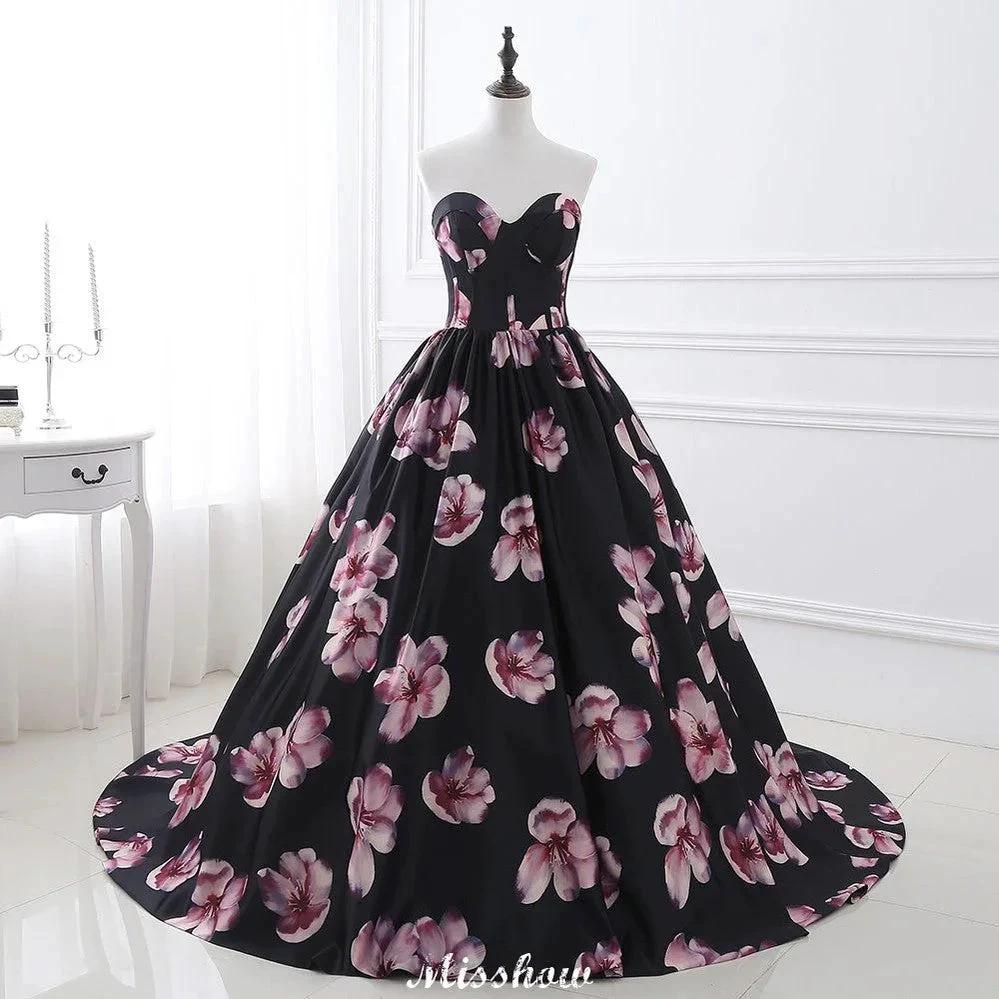Sweetheart A Line Long Print Flower Evening Dresses by misshow.com