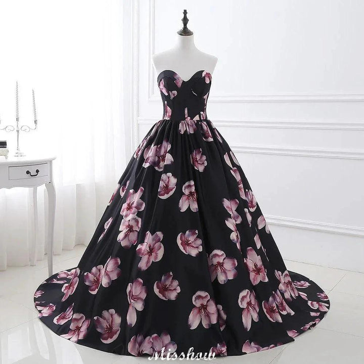 Sweetheart A Line Long Print Flower Evening Dresses by misshow.com