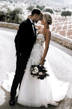 Sweetheart A-line Wedding Dresses Tulle Appliqued Gowns WD466 by pgmdress