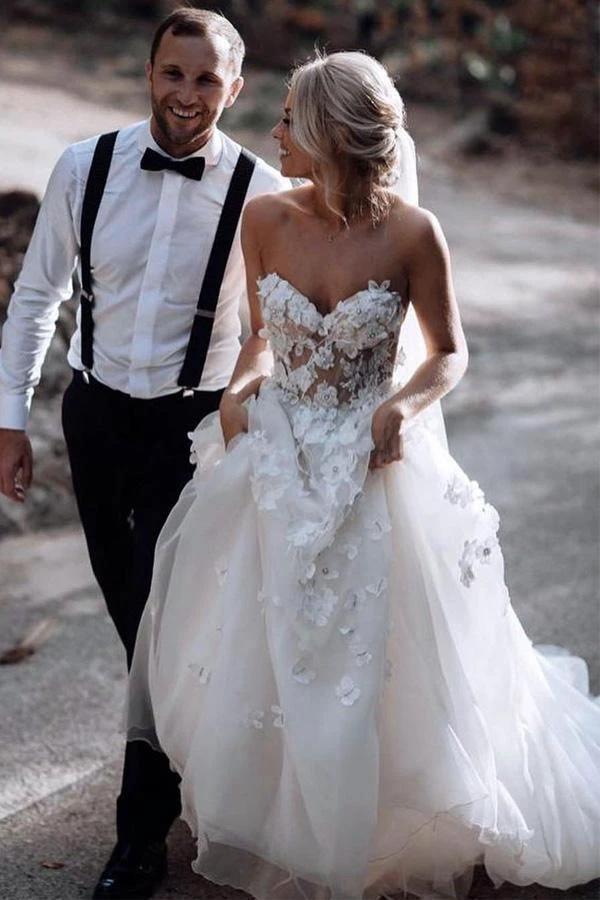 Sweetheart A-line Wedding Dresses Tulle Appliqued Gowns WD466 by pgmdress