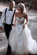 Sweetheart A-line Wedding Dresses Tulle Appliqued Gowns WD466 by pgmdress