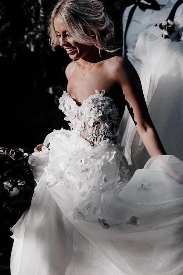 Sweetheart A-line Wedding Dresses Tulle Appliqued Gowns WD466 by pgmdress