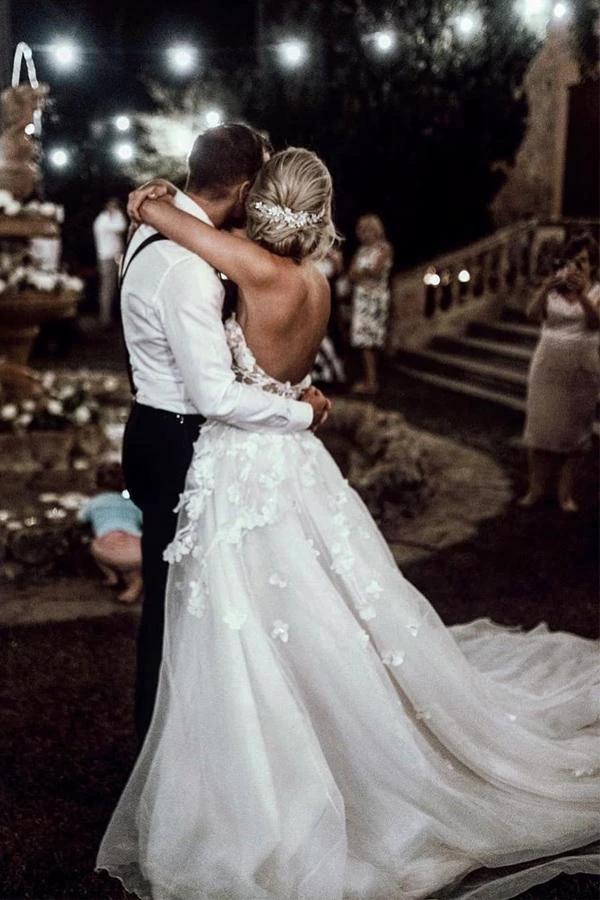 Sweetheart A-line Wedding Dresses Tulle Appliqued Gowns WD466 by pgmdress