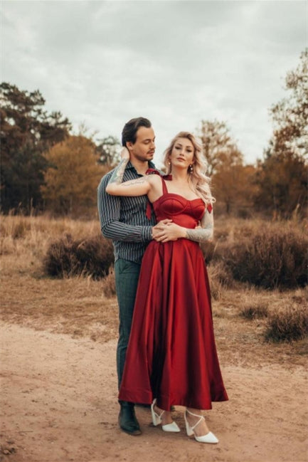 Sweetheart Ankle Length Red Straps A-line Prom Dress Main Image