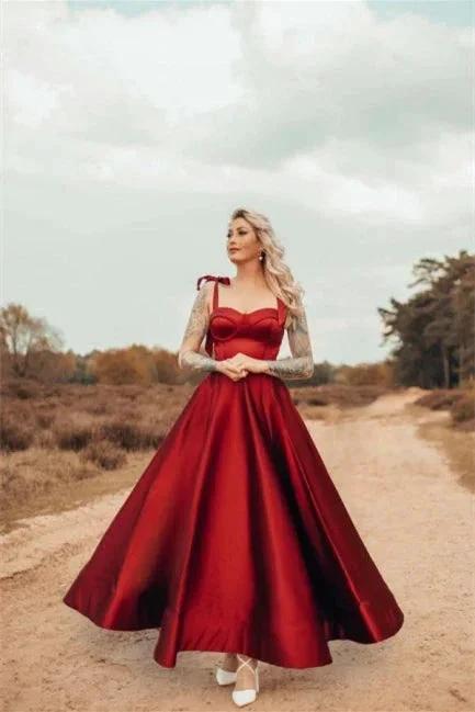 Sweetheart Ankle Length Red Straps A-line Prom Dress by misshow.com