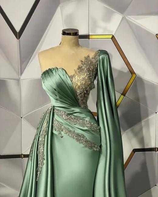 Sweetheart Appliques Ruffles Floor-length Mermaid Prom Dress With Side Train by misshow.com
