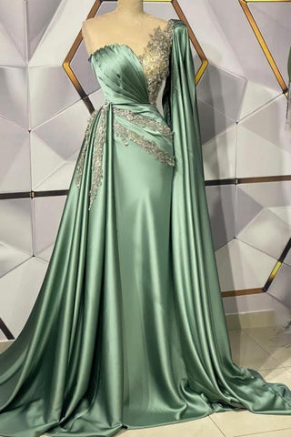 Sweetheart Appliques Ruffles Floor-length Mermaid Prom Dress With Side Train