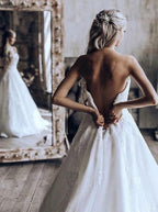 Sweetheart Ball Gown Sweep Train Tulle Wedding Dress with Appliques WD442 by pgmdress