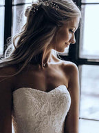 Sweetheart Ball Gown Sweep Train Tulle Wedding Dress with Appliques WD442 by pgmdress