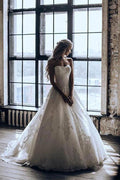 Sweetheart Ball Gown Sweep Train Tulle Wedding Dress with Appliques WD442 by pgmdress