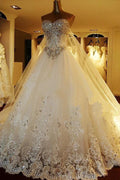 Sweetheart Ball Gown Watteau Train Wedding Dress with Appliques Beading WD022 by pgmdress