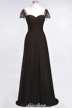 Sweetheart Cap-Sleeves Ruffle Floor-Length Bridesmaid Dress with Beadings Moher if the Bride Dresses by misshow.com
