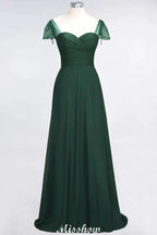 Sweetheart Cap-Sleeves Ruffle Floor-Length Bridesmaid Dress with Beadings Moher if the Bride Dresses by misshow.com