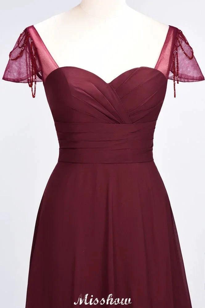 Sweetheart Cap-Sleeves Ruffle Floor-Length Bridesmaid Dress with Beadings Moher if the Bride Dresses by misshow.com