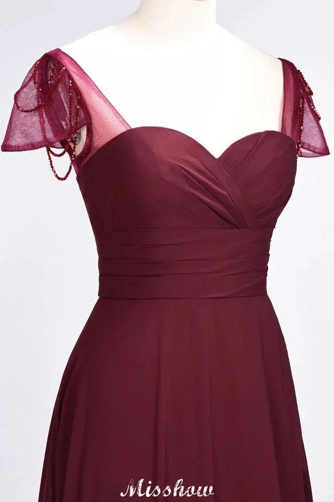Sweetheart Cap-Sleeves Ruffle Floor-Length Bridesmaid Dress with Beadings Moher if the Bride Dresses by misshow.com