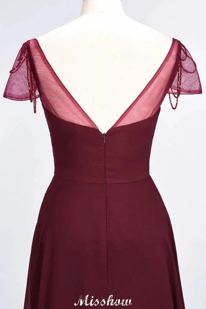 Sweetheart Cap-Sleeves Ruffle Floor-Length Bridesmaid Dress with Beadings Moher if the Bride Dresses by misshow.com