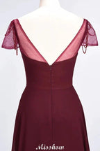 Sweetheart Cap-Sleeves Ruffle Floor-Length Bridesmaid Dress with Beadings Moher if the Bride Dresses by misshow.com