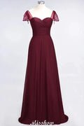 Sweetheart Cap-Sleeves Ruffle Floor-Length Bridesmaid Dress with Beadings Moher if the Bride Dresses by misshow.com