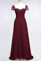 Sweetheart Cap-Sleeves Ruffle Floor-Length Bridesmaid Dress with Beadings Moher if the Bride Dresses by misshow.com