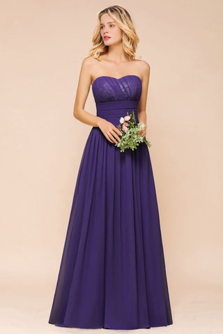 Vestido de dama de honor de jardín de gasa con escote corazón, vestido de fiesta sin tirantes