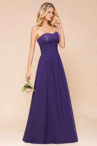 Vestido de dama de honor de jardín de gasa con escote corazón, vestido de fiesta sin tirantes