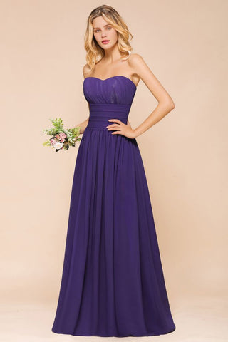 Vestido de dama de honor de jardín de gasa con escote corazón, vestido de fiesta sin tirantes