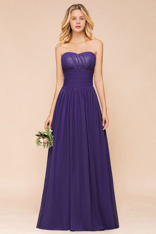 Vestido de dama de honor de jardín de gasa con escote corazón, vestido de fiesta sin tirantes