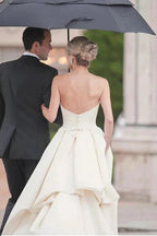 Sweetheart Court Train Ivory Satin Wedding Dress with Ruched WD122 by pgmdress