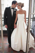Sweetheart Court Train Ivory Satin Wedding Dress with Ruched WD122 by pgmdress
