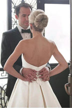 Sweetheart Court Train Ivory Satin Wedding Dress with Ruched WD122 by pgmdress