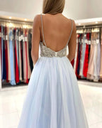 Sweetheart Floor Length A-line Backless Tulle Prom Dresses by misshow.com