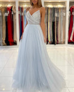 Sweetheart Floor Length A-line Backless Tulle Prom Dresses by misshow.com